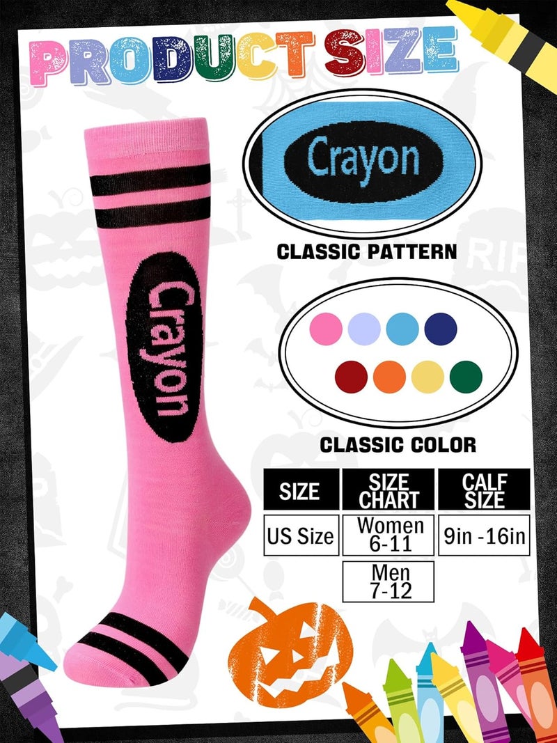 Glitopper 8 Pairs Colorful Crayon Knee High Socks Pencil Crayon Socks for Women Girl Teacher Costume School Supply - Image 2